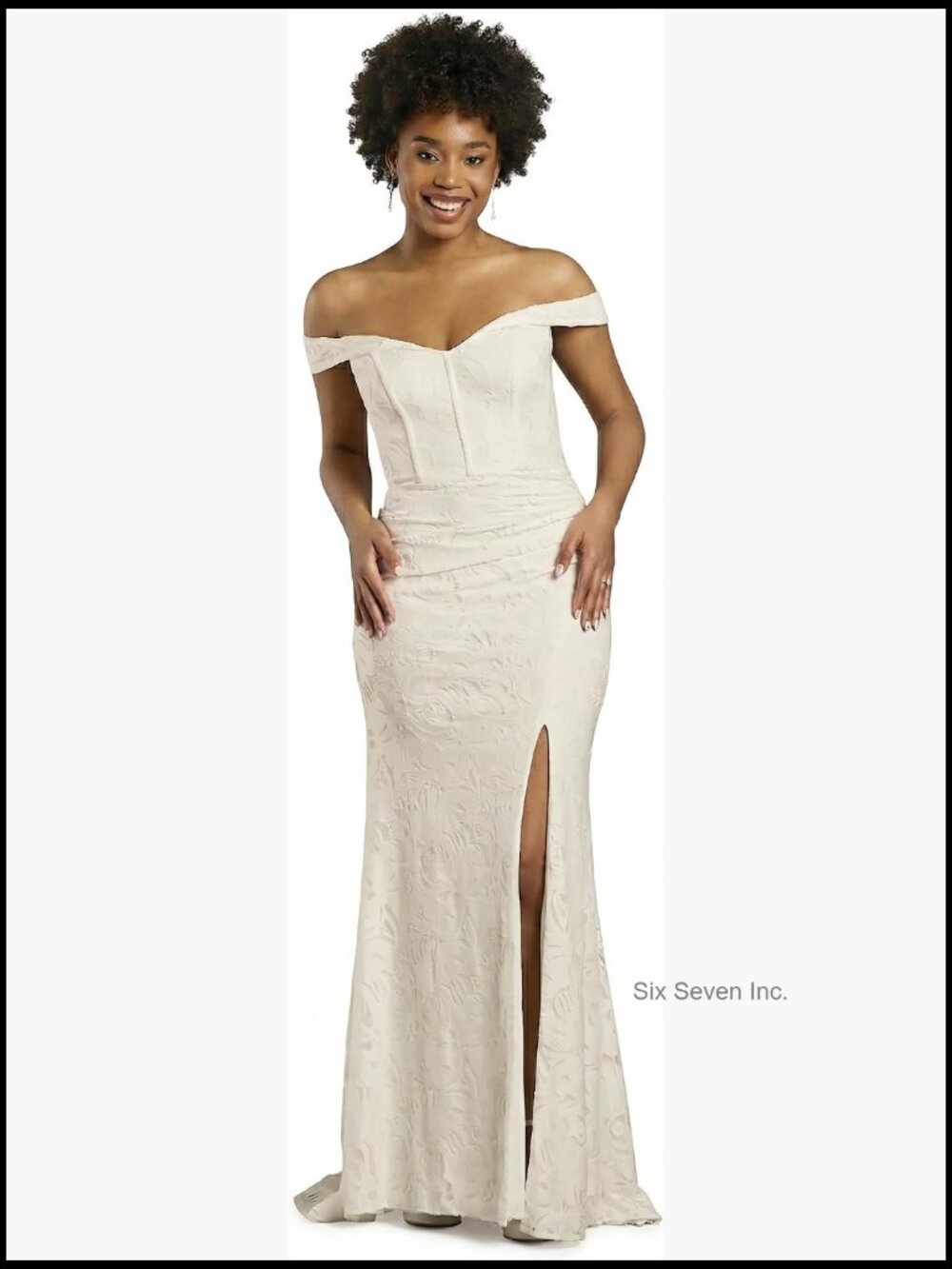 Corset Bodice Lace Off The Shoulder A Line Wedding Dress with Side Slit